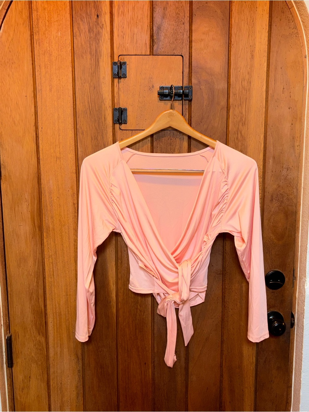 Ballerina Style Women's Pink Tie-Front Long Sleeve Top